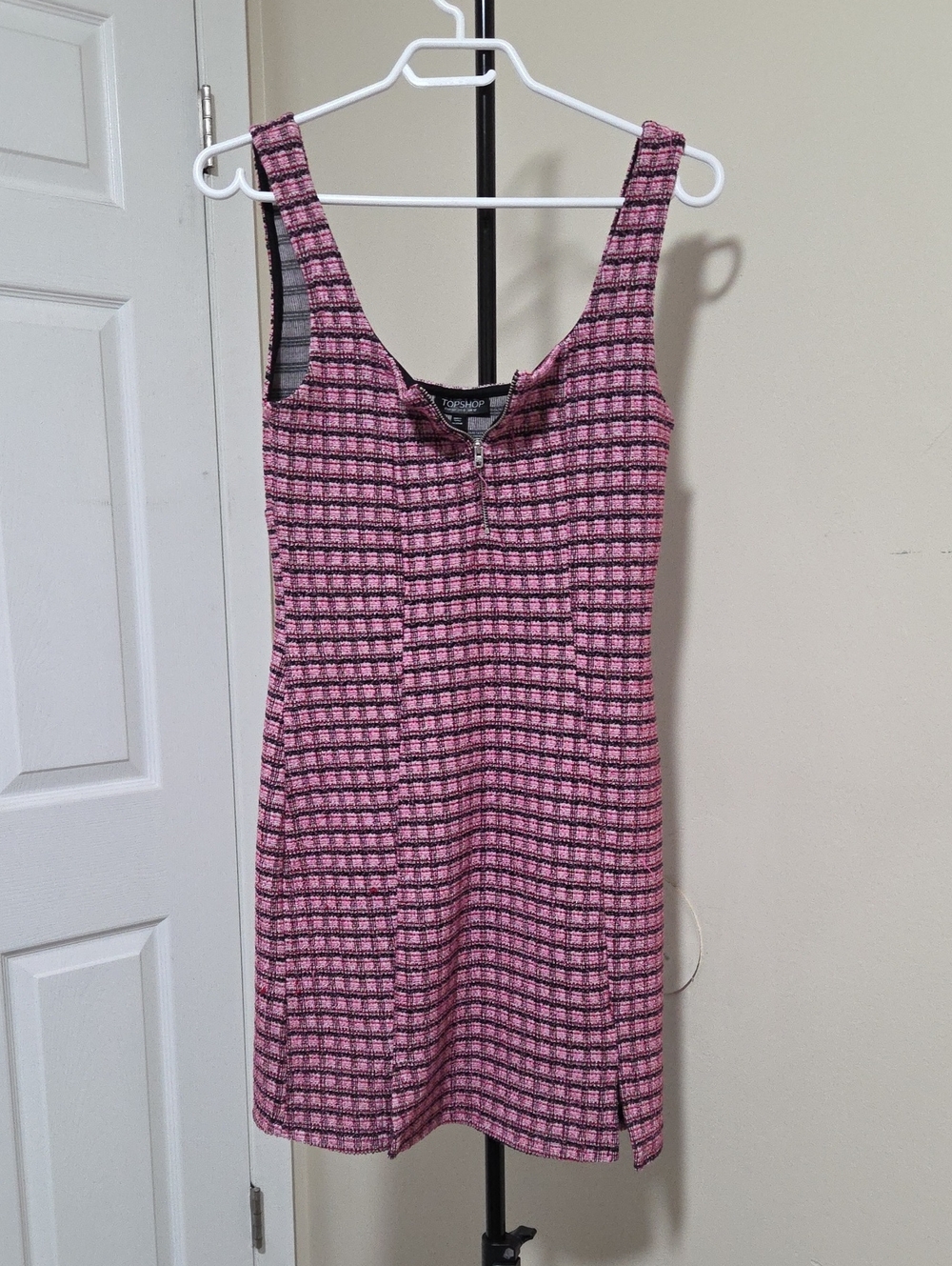 Topshop Pink Check Tank Knit Dress